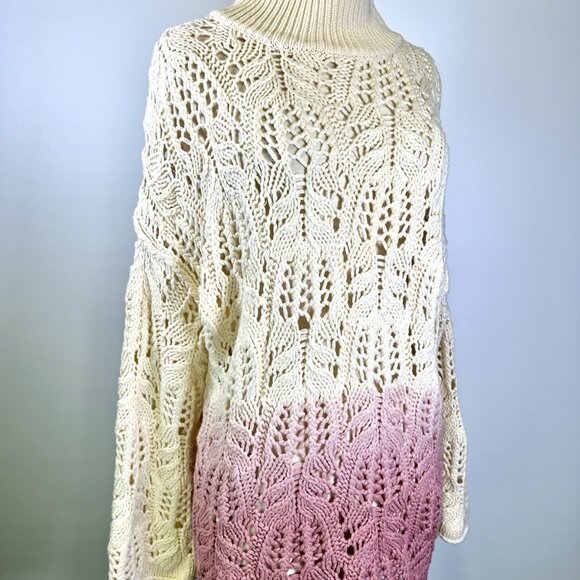 Free People Sweater Ombre Slouchy Mockneck Open Knit Oversized Pink Small Boho - Picture 6 of 12